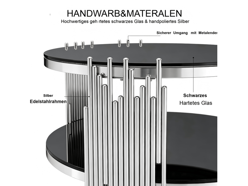  Table basse ronde 80 cm en verre trempé noir et acier inoxydable argenté  - Conforama E