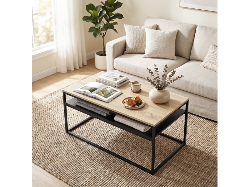  Table basse tcqpz 100 x 59,8 x 47 cm avec étagère ouverte style industriel chêne et noir  - Conforama D