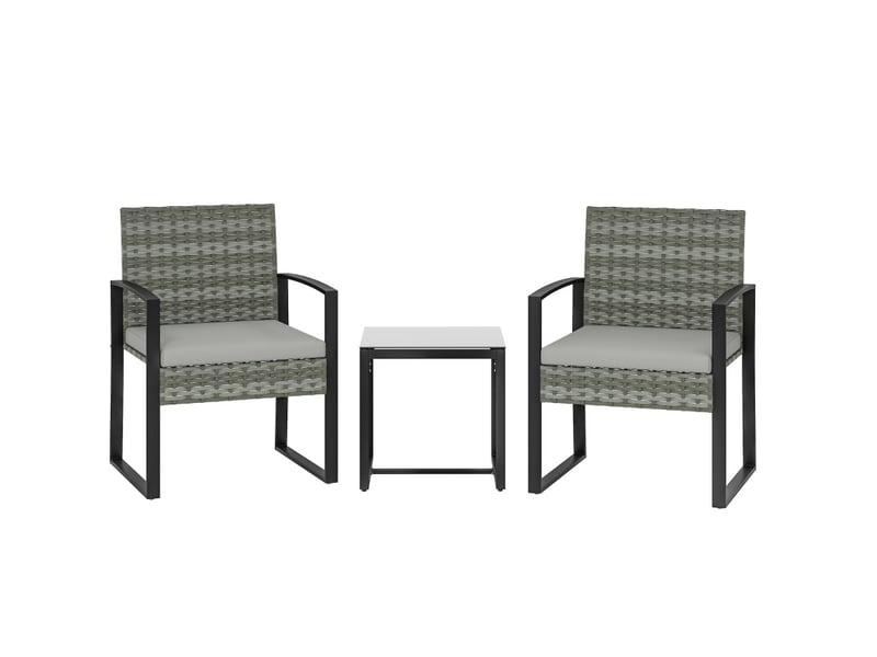 Salon de jardin 3 pièces en acier gris clair, fauteuils 55x58x76 cm, table 40x40x40 cm et coussins amovibles - Conforama A