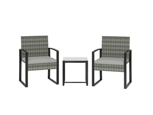 Salon de jardin 3 pièces en acier gris clair, fauteuils 55x58x76 cm, table 40x40x40 cm et coussins amovibles