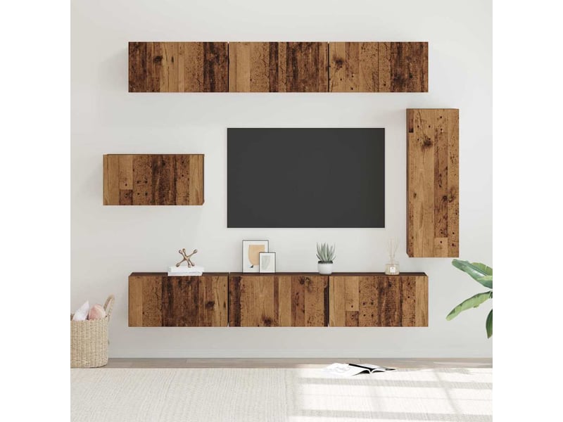  Ensemble meuble tv - banc tv - meuble de rangement 8 pcs bois ancien bois d'ingénierie  - Conforama B