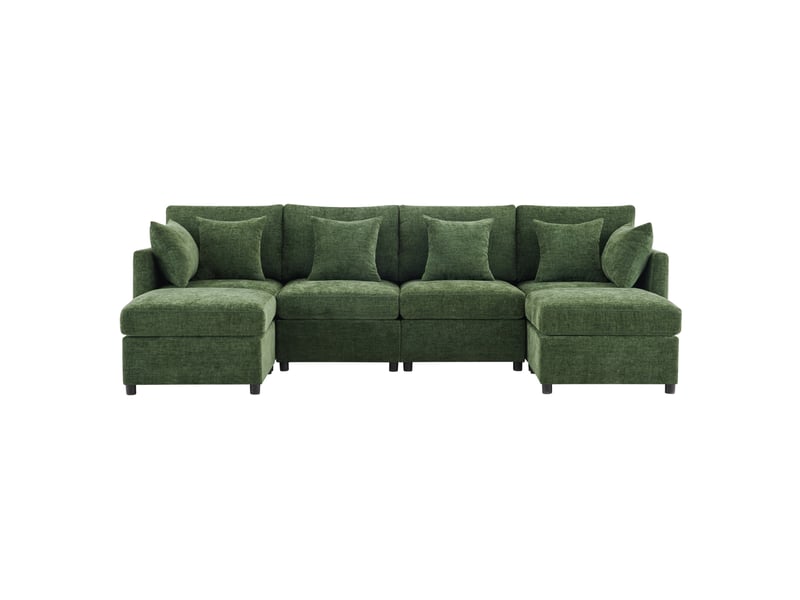  Canapé modulaire 278x161x81 cm – vert – convertible en u ou en l avec 2 poufs et 6 coussins, salon moderne  - Conforama A