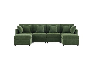 Canapé modulaire 278x161x81 cm – vert – convertible en u ou en l avec 2 poufs et 6 coussins, salon moderne
