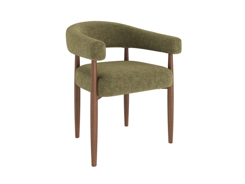  Lot de 6 chaises de salle à manger avec accoudoirs en chenille vert olive, 60x59x75 cm  - Conforama E