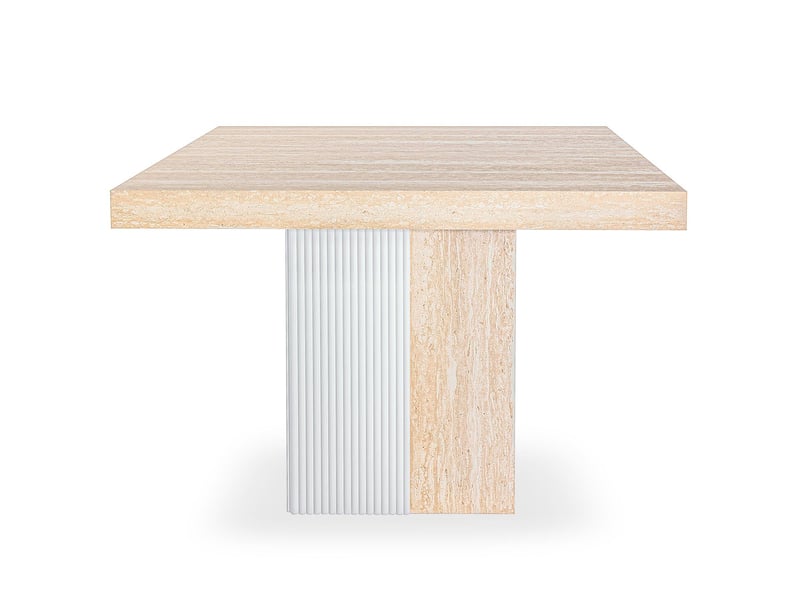 Table rectangulaire extensible virzon 100-240cm effet travertin beige et rainurage blanc Virzon - Conforama C