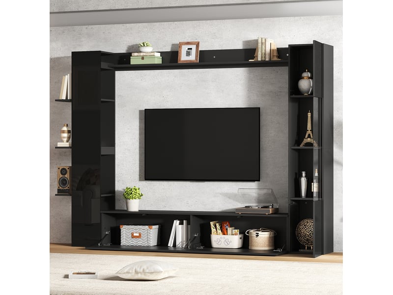 Ensemble meuble tv modenvie 4 pièces avec rangements 245 x 30 x 170 cm mdf noir brillant - Conforama D