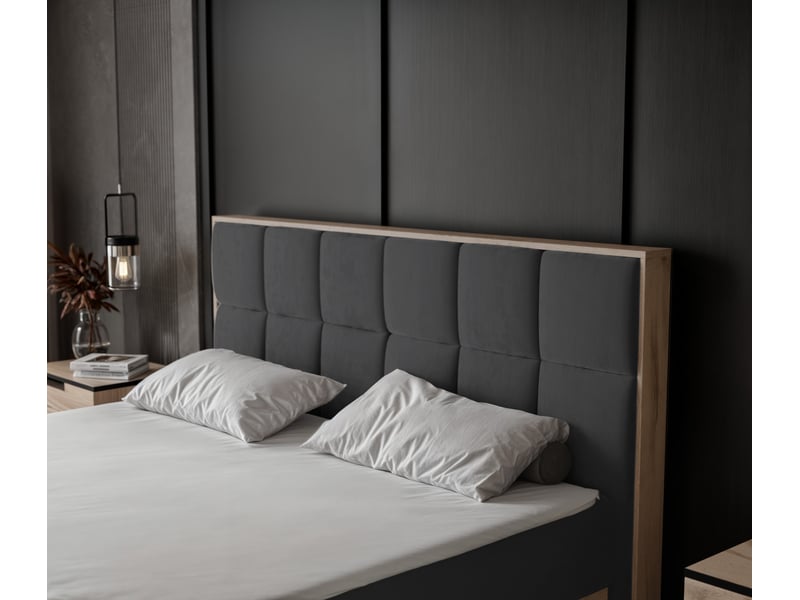 Lit adulte lavio ii - 200x200 cm - matelas ressorts + surmatelas - coffre de rangement - velours doux hydrofuge gris foncé LAVIO II - Conforama D