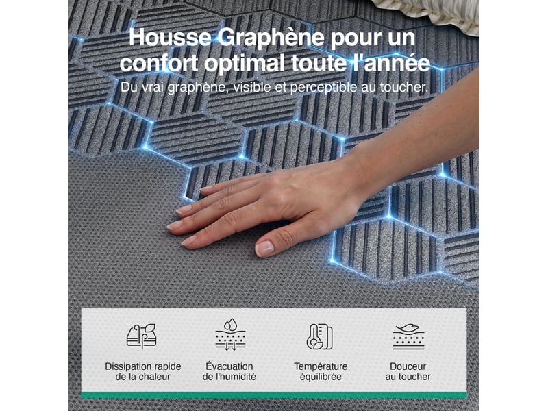  Novilla matelas 140x190 cm mémoire de forme graphène airyflow 25 cm soutien 3 zones respirant  - Conforama E