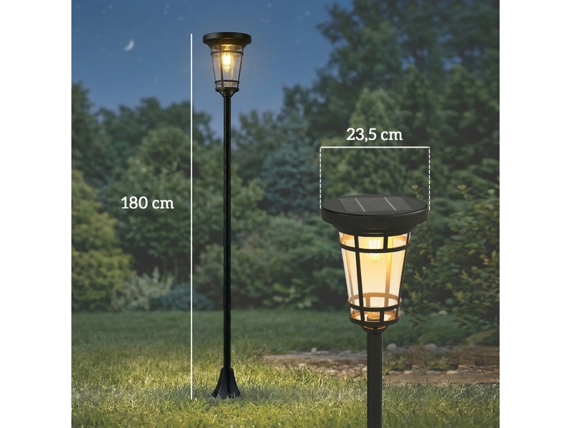  Ensemble de 2 lanternes solaires sur pied, hauteur réglable de 180 cm, 2 modes de luminosité, interrupteur à capteur de lumière, ip44  - Conforama E