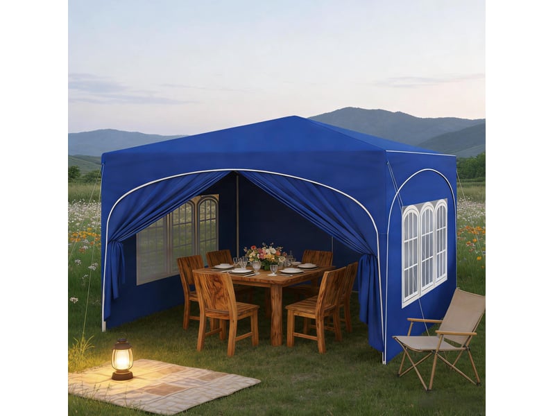 Tonnelle pliante 3x3 m – bleue – 4 parois amovibles, protection uv50+ et sac de transport pratique inclus - Conforama E