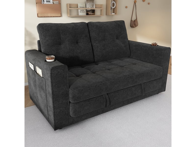 Canapé convertible 2 places 141x79x93 cm - canapé-lit extensible - dossier amovible et porte-gobelets - chenille - gris CozyNest - Conforama B