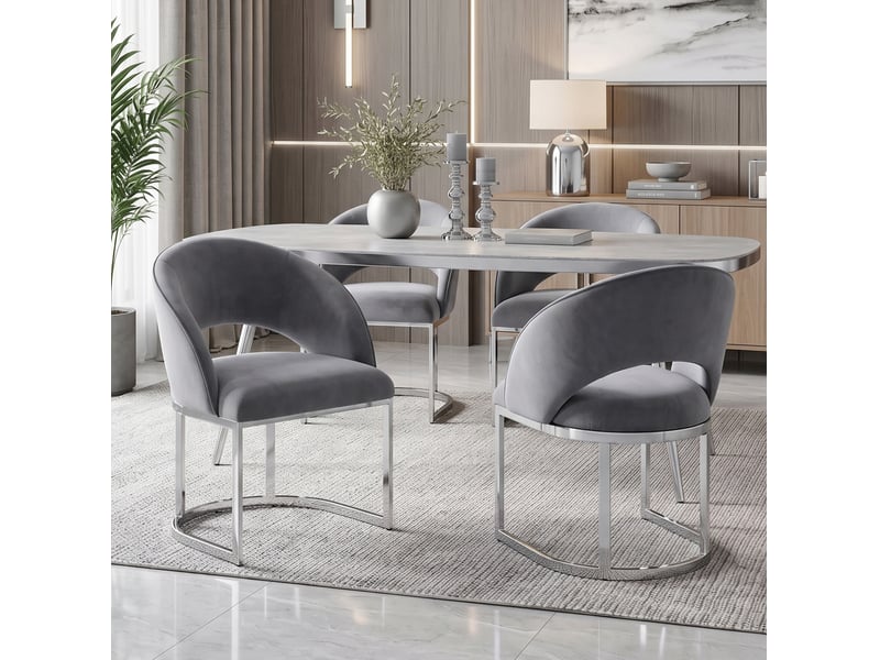  Lot de 2 chaises de salle à manger avec dossier enveloppant et pieds métalliques en velours et métal gris et argenté  - Conforama D