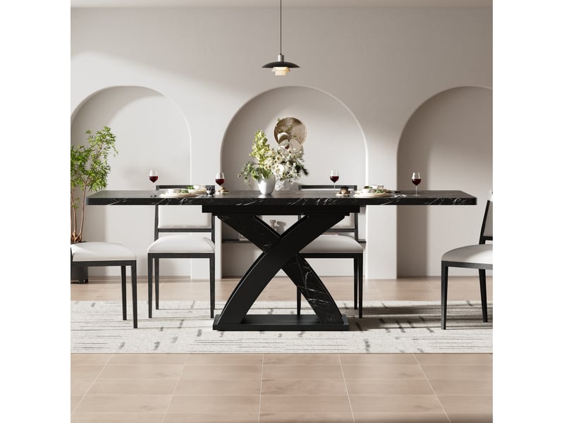 Table à manger extensible, 120-160x80x75 cm, style x stable, design moderne, plateau mdf, piètement métal, coloris noir - Conforama D