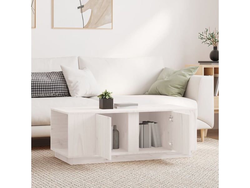  Table basse rectangulaire | table de salon blanc 110x50x40 cm bois massif de pin  - Conforama C