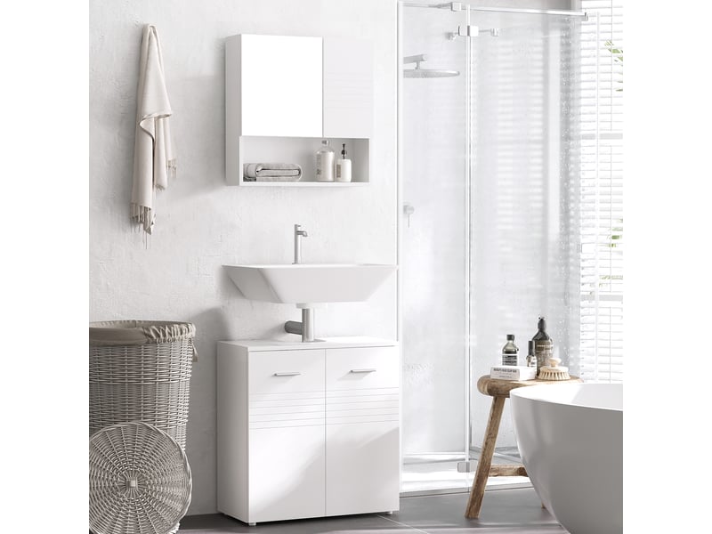  Meuble sous lavabo 2 portes blanc brillant, étagère réglable, 60 x 30 x 62,5 cm  - Conforama D