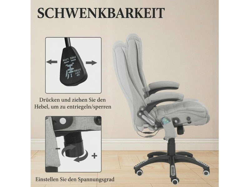  Fauteuil de bureau massant 68x72 cm chauffant réglable gris clair  - Conforama D
