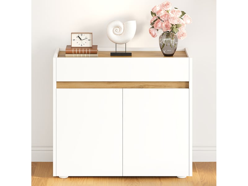  Meuble de rangement 80x40x70 cm avec tiroir et 2 portes, blanc  - Conforama W