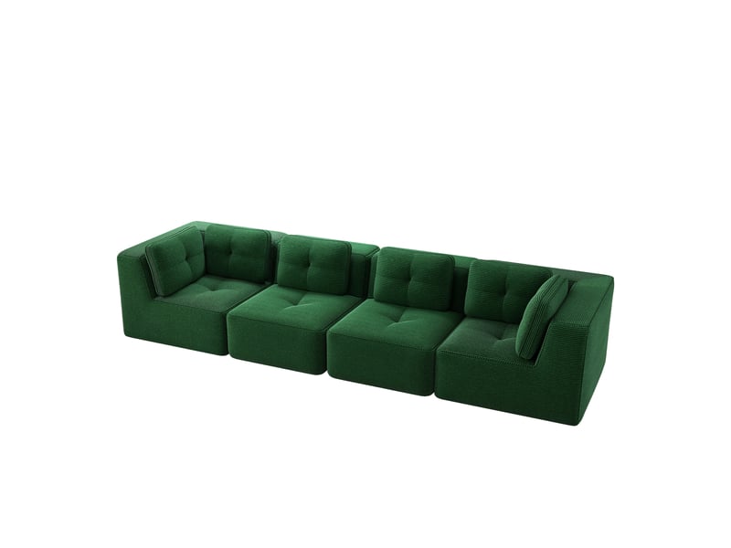 Canapé droit modulable 4 places velours côtelé vert – 386 x 104 x 69 cm Fay Lum - Conforama A