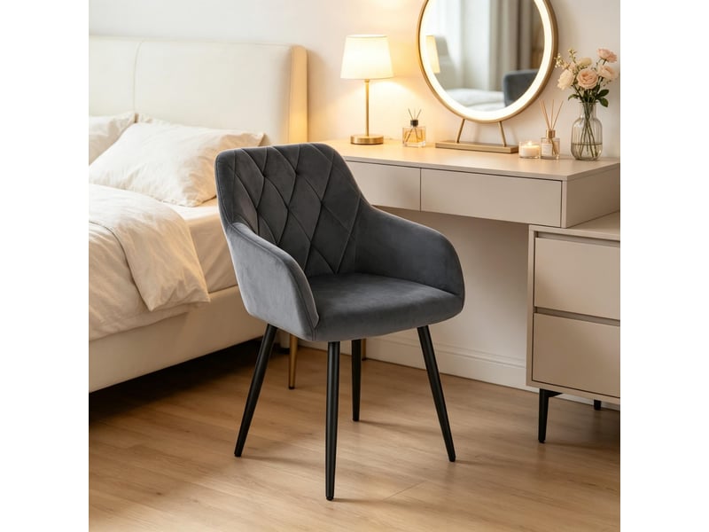 Chaise de salle à manger,44,5x46,5x79 cm,avec accoudoirs,velours,gris foncé - Conforama B