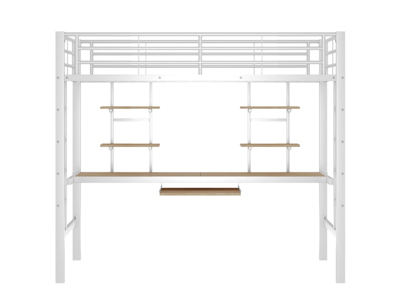  Lit mezzanine métal blanc - avec bureau - 90x200 cm - étagères intégrées - échelle fixe - balustrade de sécurité  - Conforama R