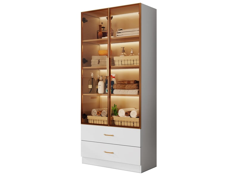 Meuble de rangement salle de bain - rangement compact - mdf - blanc - 75 x 34.5 x 170 cm - pose libre - salle de bain toilettes LY316206AAA - Conforama C