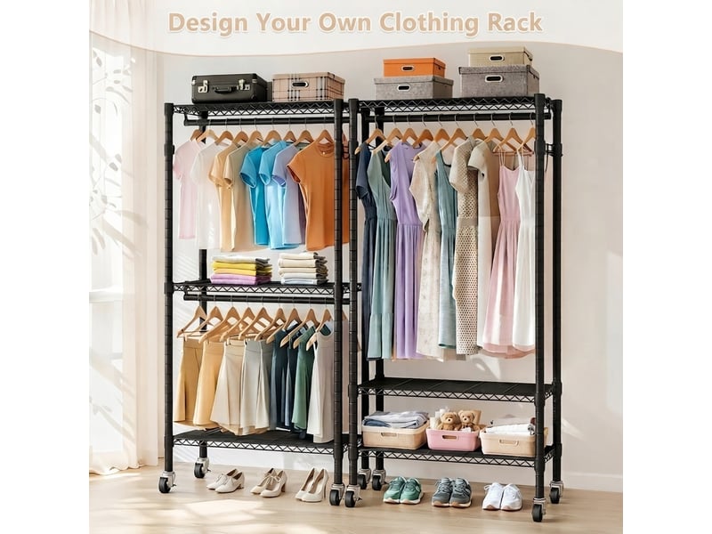  Portant à vêtements, rangement intégré, roulettes, en métal, noir cao-W5901P521794-conf-NEW - Conforama E