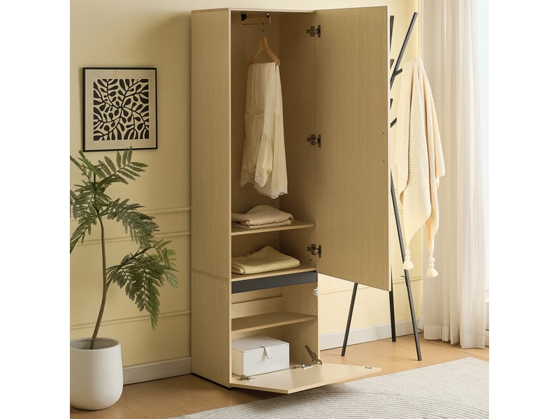  Armoire 4 porte(s) 0 tiroir(s) coloris naturel largeur 70 cm bois massif armoire naturel - Conforama E