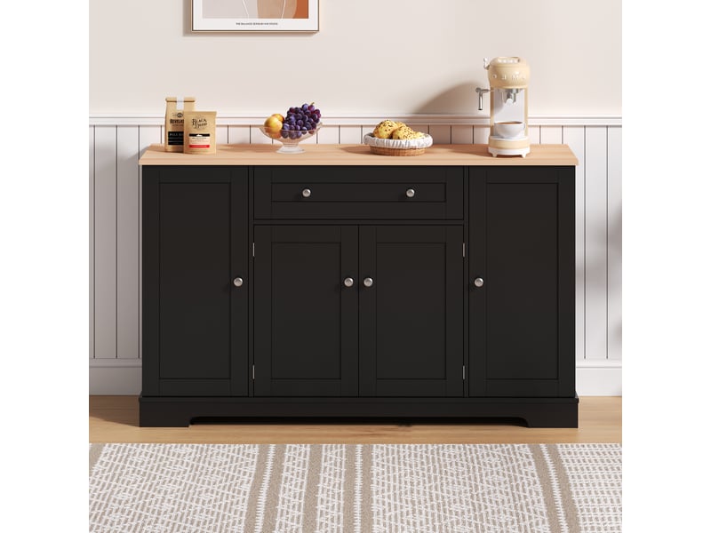 Îlot de cuisine noir 138 x 40 x 85 cm – meuble de rangement mdf avec tiroir, 4 espaces de rangement et étagères réglables TG Store - Conforama D