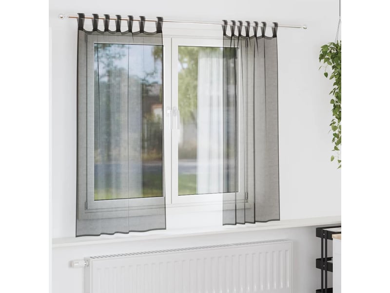 Lot de 2 rideaux en voile, voilages avec passants noir cf44450 - Conforama B