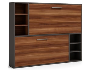 Lit escamotable superposé avec niches de rangement briano-90x190-cadre anthracite-façade noyer