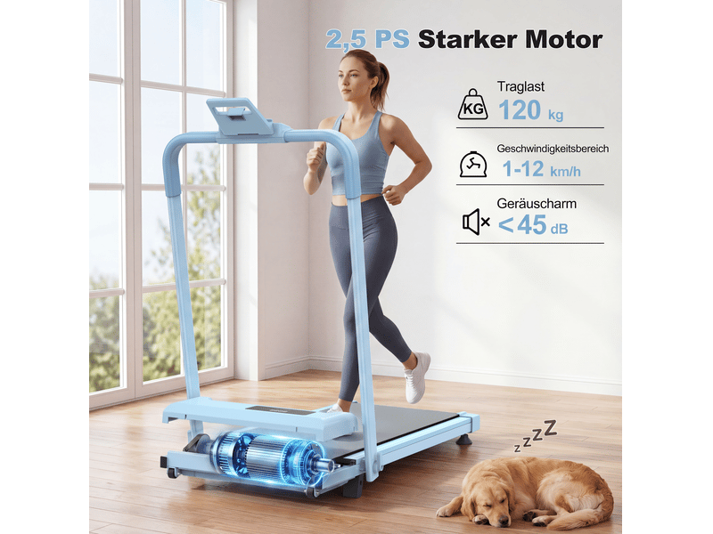  Tapis de course pliable 112,5x50x93,5 cm bleu en acier, inclinaison 10 pourcent, marche, jogging et travail  - Conforama B