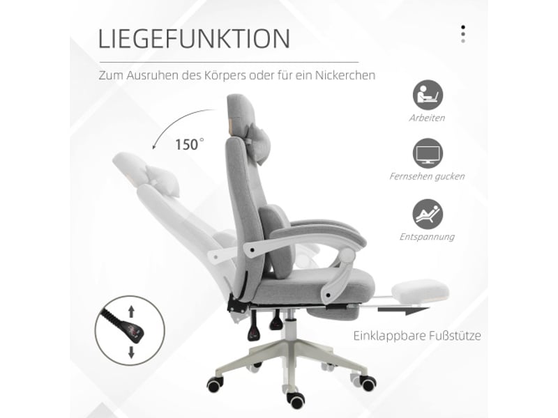  Chaise de bureau gaming ergonomique, polyester et mousse, à roulettes, 62x68x117-127 cm  - Conforama D