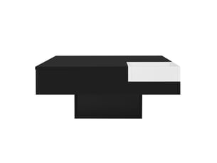 Table basse avec box de rangement amovible et led, pour salon, en panneau de particules, noir et blanc, 72 × 72 × 30 cm
