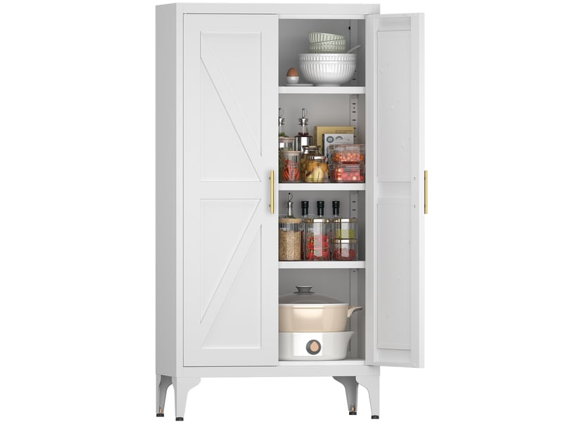  Armoire métallique blanche 2 portes avec étagères réglables, rangement cuisine et bureau  - Conforama A