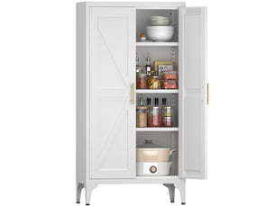 Armoire métallique blanche 2 portes avec étagères réglables, rangement cuisine et bureau