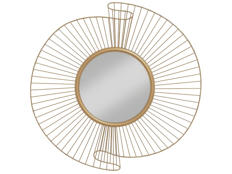  Miroir décoratif rond 60 cm avec fixation à 360°, décoration murale en métal moderne avec détails plissés, doré  - Conforama A