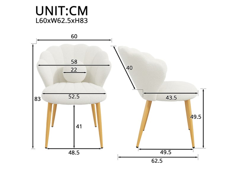  Lot de 2 chaises de salle à manger – assise rembourrée – pieds en métal doré – blanc  - Conforama C