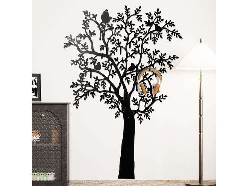 Porte-manteau mural en métal 120 x 175 cm – noir – design arbre avec oiseaux, 8 crochets - Conforama D