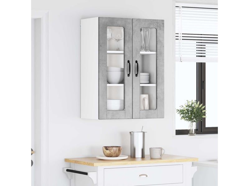 Meuble mural de cuisine, cabinet en verre mural gris béton 60x31x80cm shl4824  - Conforama D