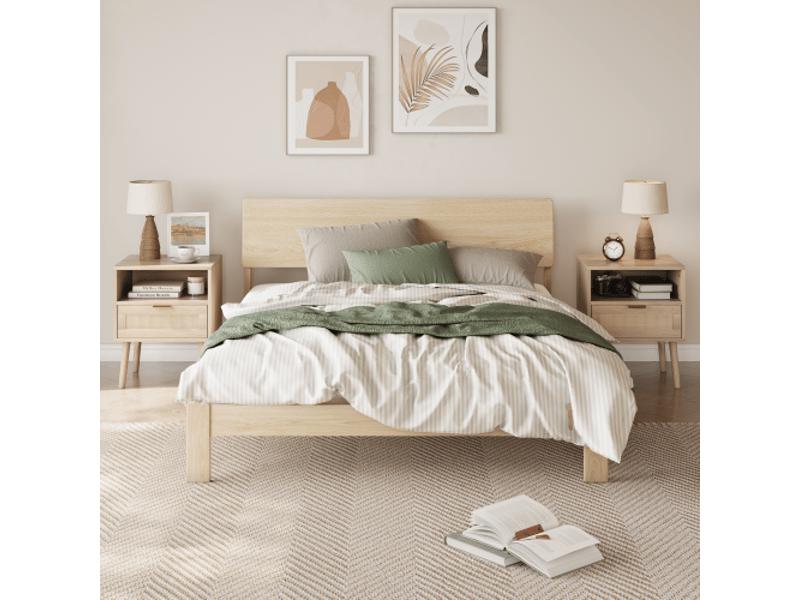  Table de chevet  45 x 40 x 55,5 cm avec tiroir en rotin, niche ouverte, décor chêne  - Conforama E