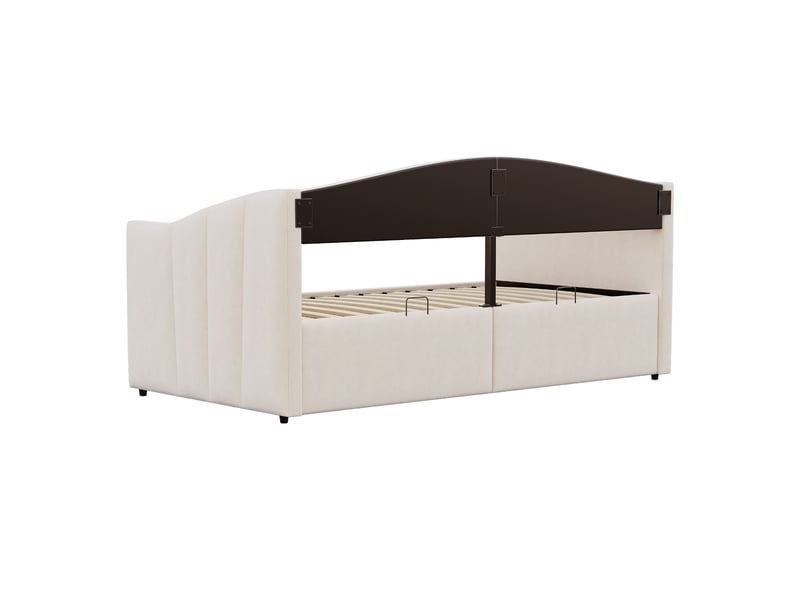 Lit coffre enfant 90x200 cm canapé-lit avec rangement, velours, beige, sans matelas - Conforama D
