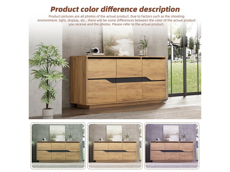Buffet avec 3 portes et 5 étagères réglables, charnières à fermeture douce, coloris chêne et noir, 140 × 40 × 70 cm - Conforama E