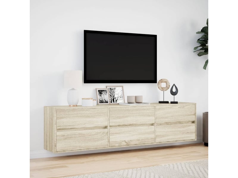  Meuble tv - banc tv - meuble de rangement mural avec led chêne sonoma 180x31x45 cm  - Conforama D