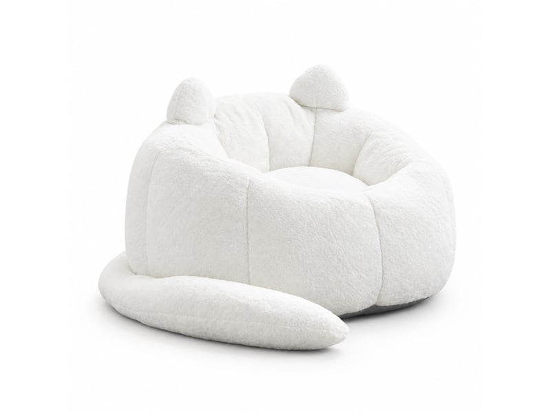  Fauteuil chat modenvie adulte en velours blanc 112 x 112 x 77 cm avec rembourrage en mousse et fibres  - Conforama A