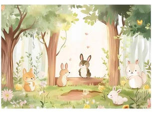 Papier peint panoramique intissé forêt animaux vert - 400x280 cm - papier peint enfant