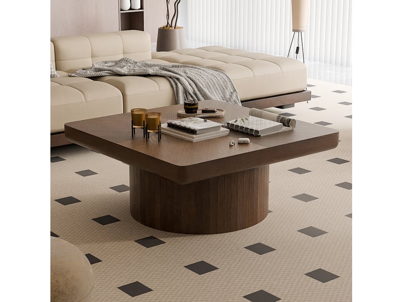  Table basse carrée 78x78x38 cm en bois et mdf finition placage bois avec plateau épais couleur noyer chicfurn  - Conforama C