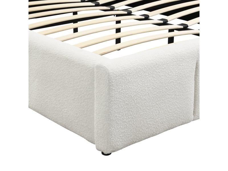  Lit double minimaliste 180x200 cm avec rangement, sommier à lattes, style moderne, tissu bouclette beige, sans matelas  - Conforama E