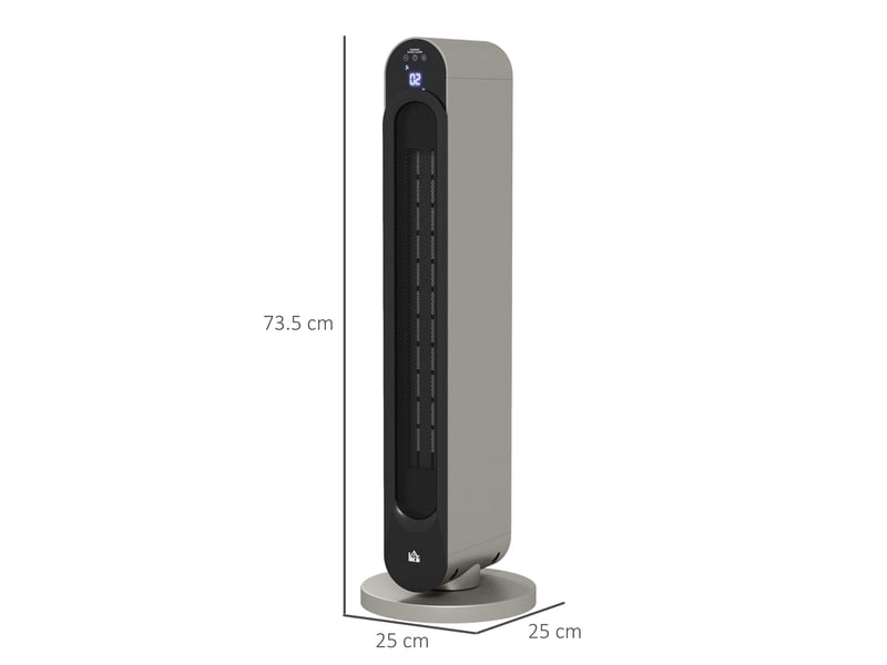 Chauffage d'appoint céramique tour 11002200 w avec télécommande, affichage led, minuterie et oscillation, ø 25 x 73,5 cm, argent et noir  - Conforama C