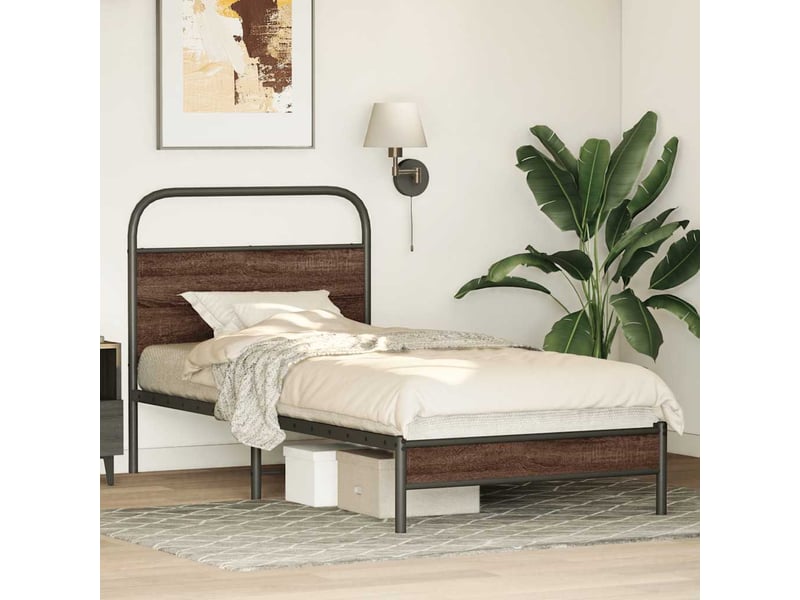  Lit simple- lit adulte -  cadre de lit sans matelas 100x200 cm chêne marron  - Conforama C