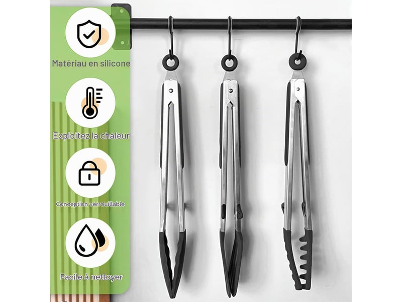  Pince cuisine inox, lot de 3 pince alimentaire avec embouts en silicone résistantes à la chaleur et poignée antidérapante pour salade, barbecue CSTY-0010098TY - Conforama D